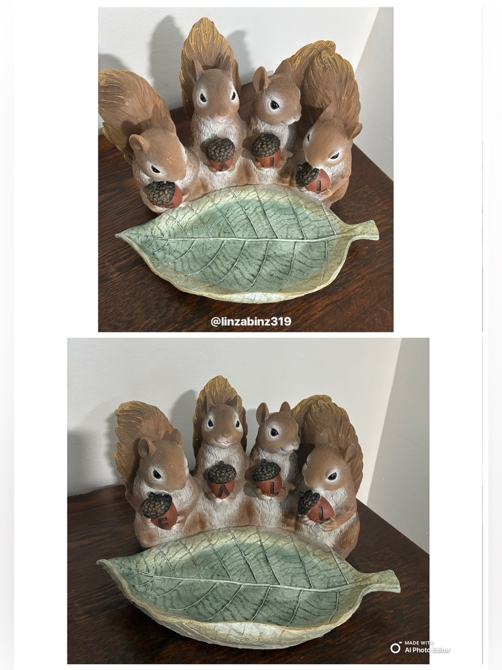 NWT- Stunning- Squirrel FALL Decorative Figurine Set with Leaf Dish